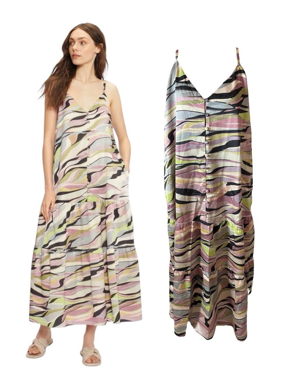 $295 Ted Baker Warrenn Zebra Print Button-Through Cami Dress